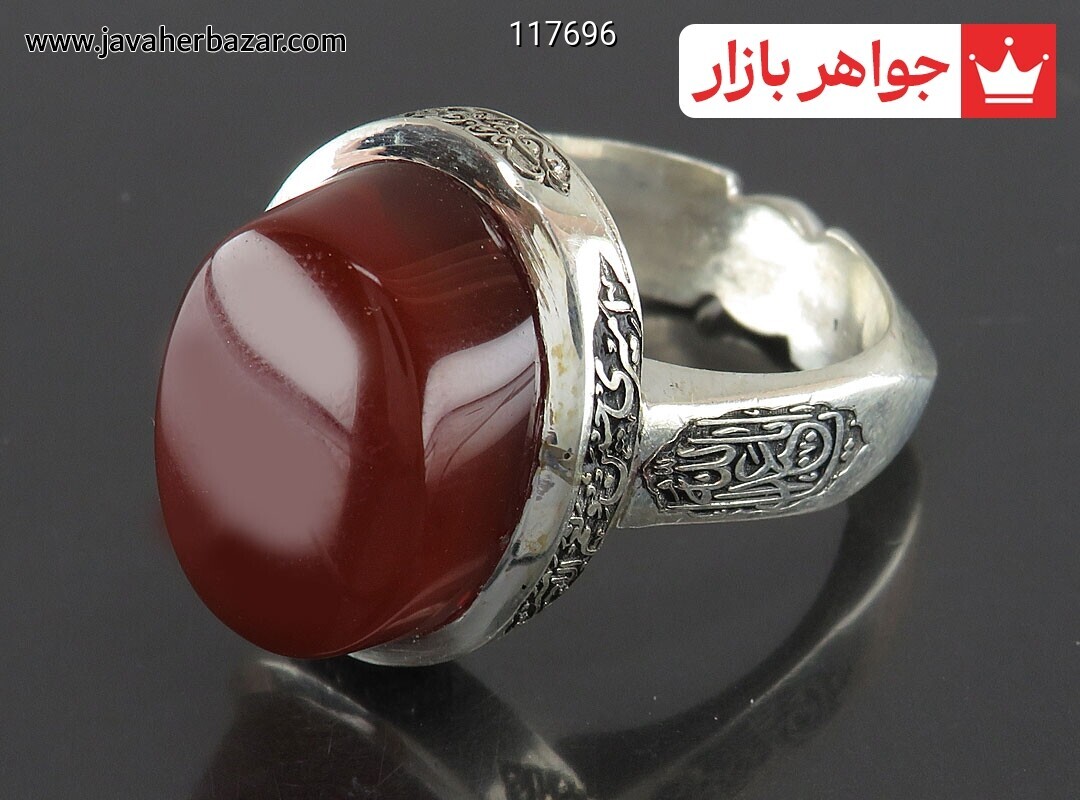 انگشتر نقره عقیق یمنی قرمز مردانه دست ساز [امیری حسین و نعم الامیر و یا ابا عبدلله]